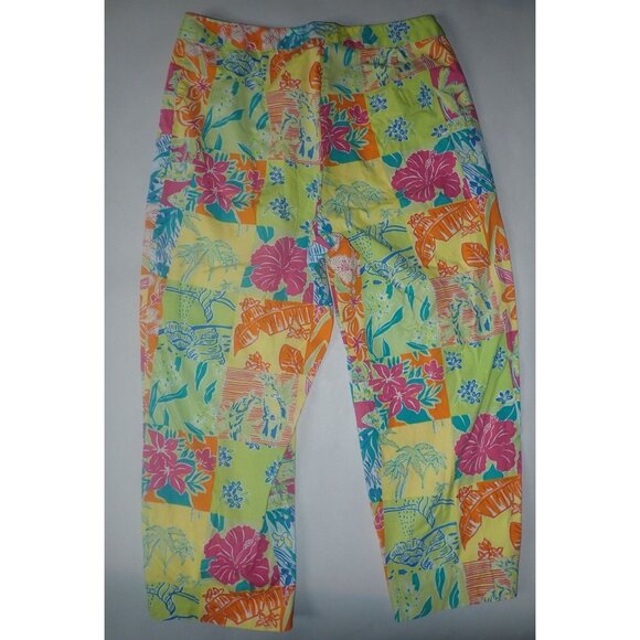 Palm Lily Cropped‎ Pants Beach Tropical Women 8 Cotton Floral Vacation Preppy - Picture 5 of 6